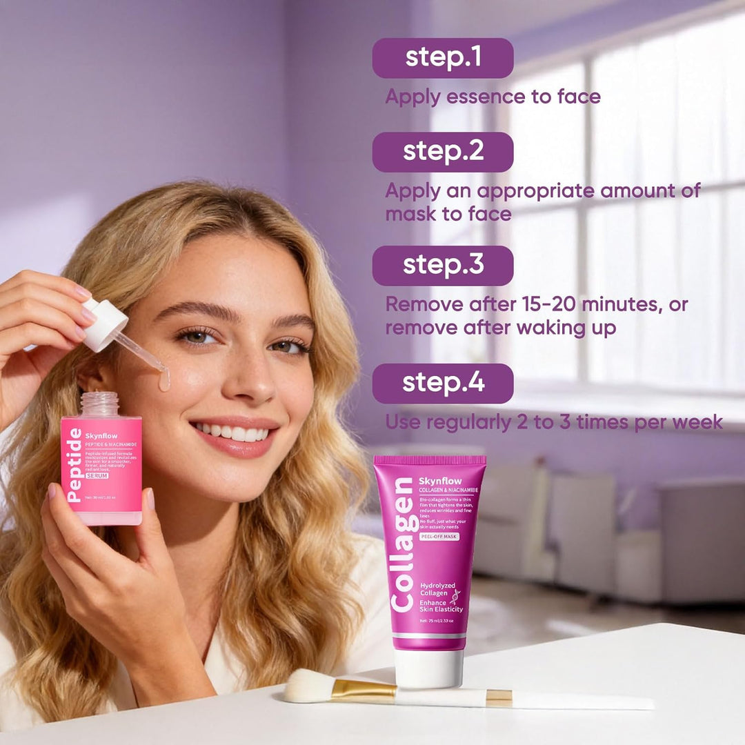 SKYNFLOW Máscara facial de colágeno + suero PDRN de péptidos volumi...