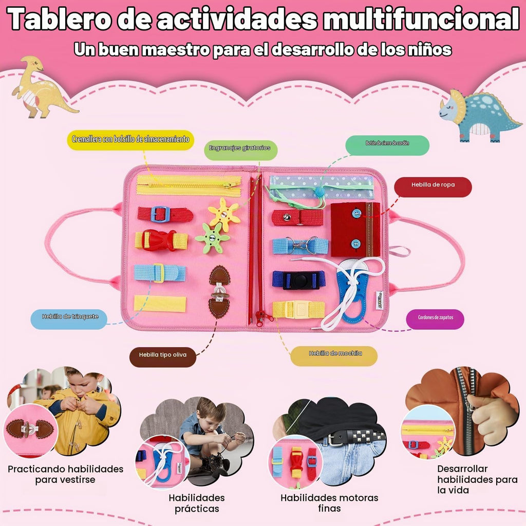 Tabla de actividades de viaje, juguete sensorial de viaje, regalos para niñas y niños, juguetes Montessori para aprender habilidades motoras finas, actividades educativas, libro ocupado para avión (rosa)