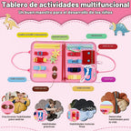 Tabla de actividades de viaje, juguete sensorial de viaje, regalos para niñas y niños, juguetes Montessori para aprender habilidades motoras finas, actividades educativas, libro ocupado para avión (rosa)