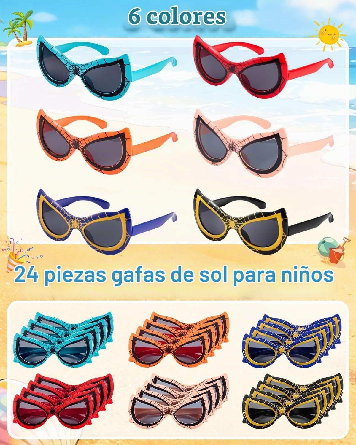 Paquete de 24 lentes de sol para niños, regalos de fiesta para niños
