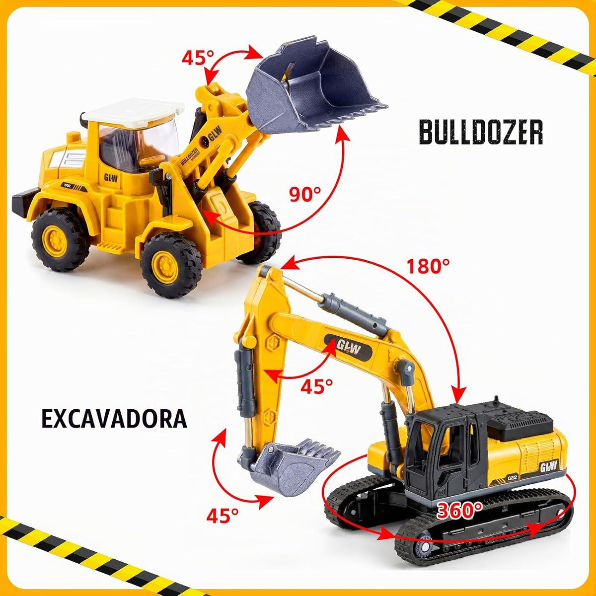 Juego de vehículos de construcción de aleación fundida a presión con semirremolque, excavadora y bulldozer – Luces y sonidos reales, piezas movibles – Juguetes de aprendizaje regalo para niños