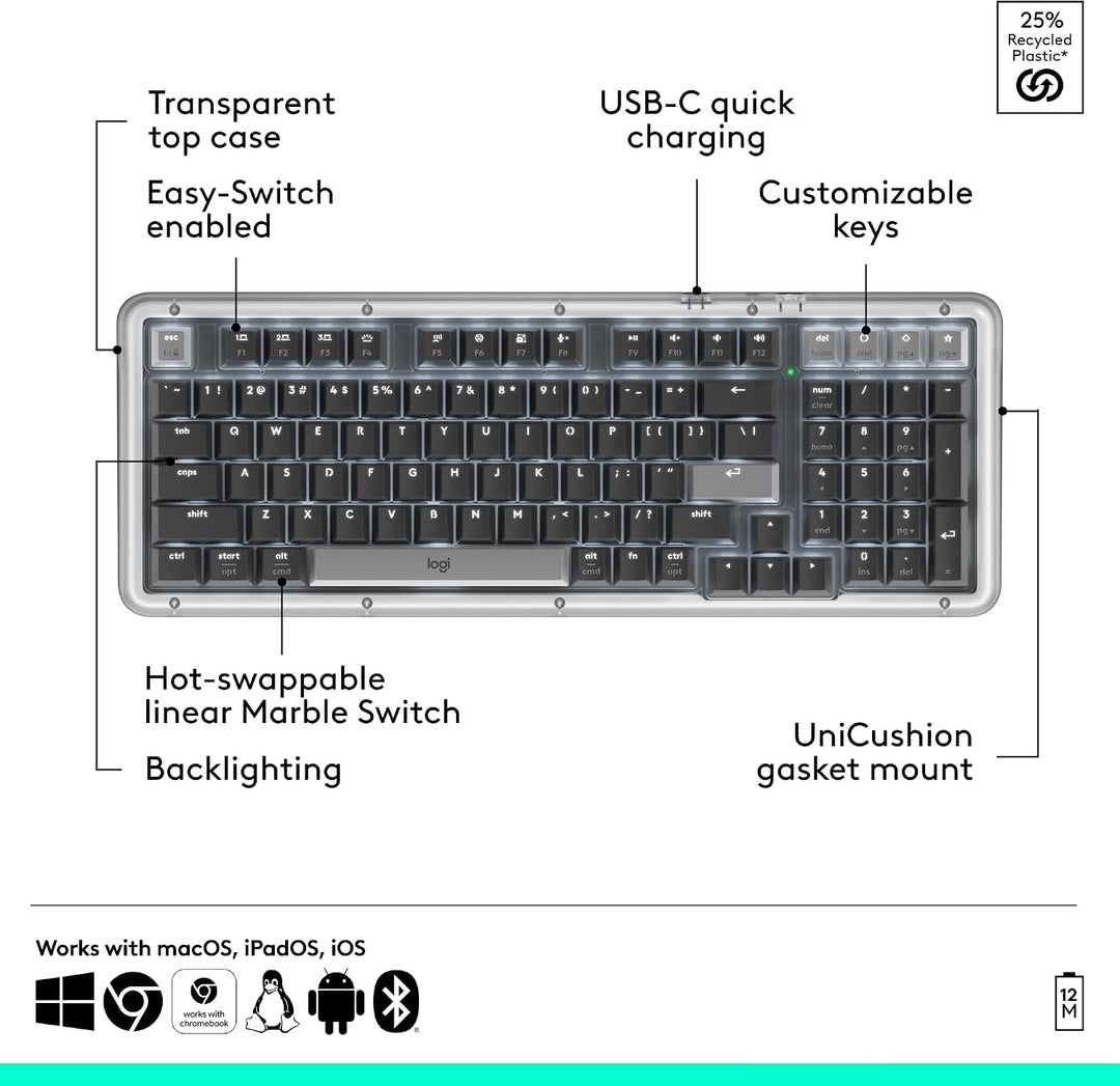 Logitech Alto Keys K98M Teclado mecánico inalámbrico con clicky, te...