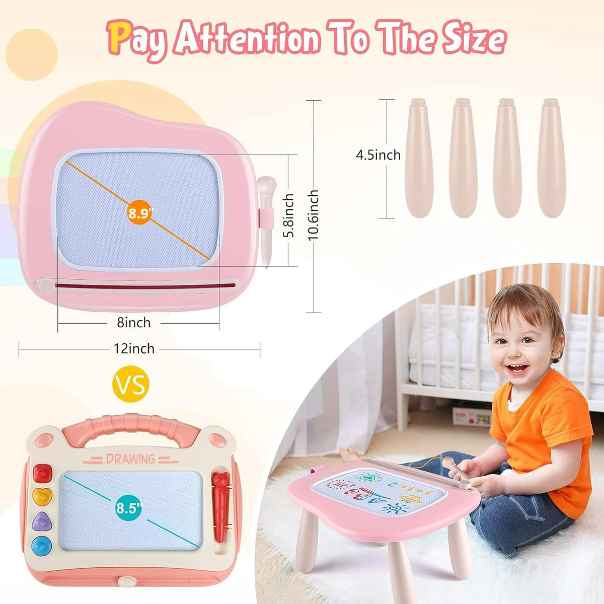 Pizarra de dibujo magnética para niños, juguetes para niñas de 1 a 2 años, pizarra de garabatos portátil para aprender y juguetes educativos para niñas de 1, 2 y 3 años de edad, regalo de