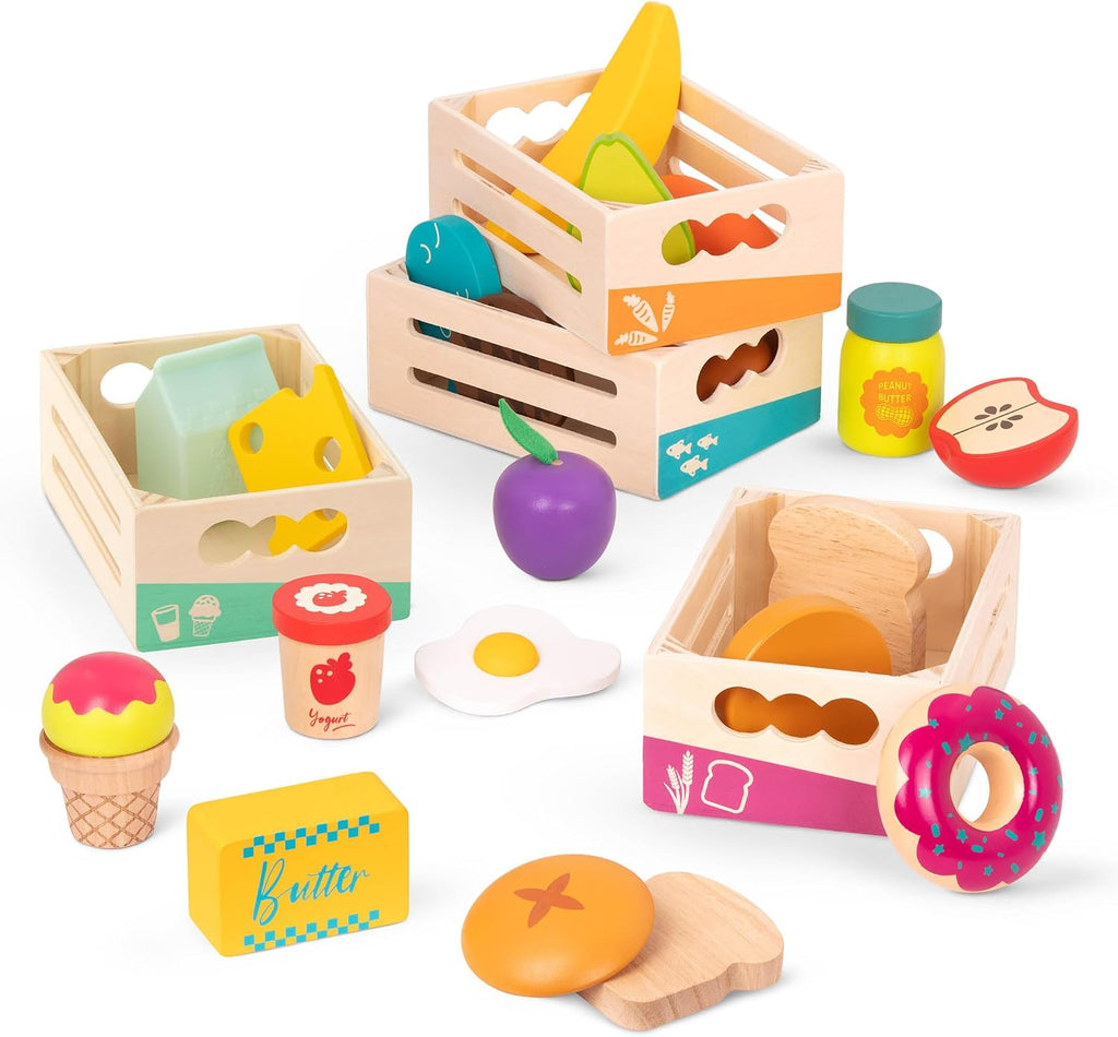 B. toys Comida de madera para jugar, Little Foodie Groups, juego de 24