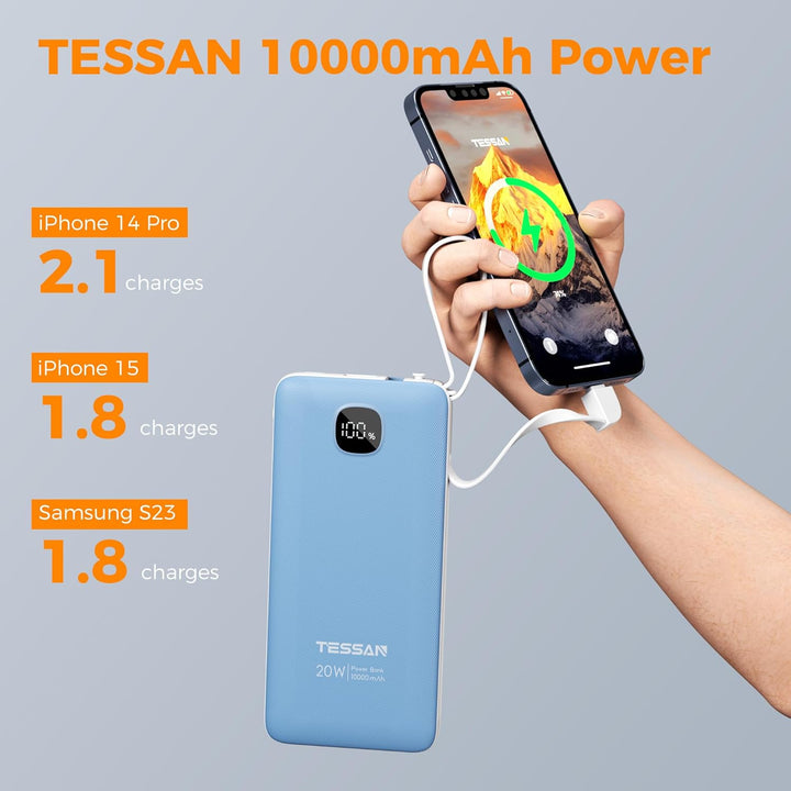 TESSAN Cargador portátil con cables integrados, cargador de batería...