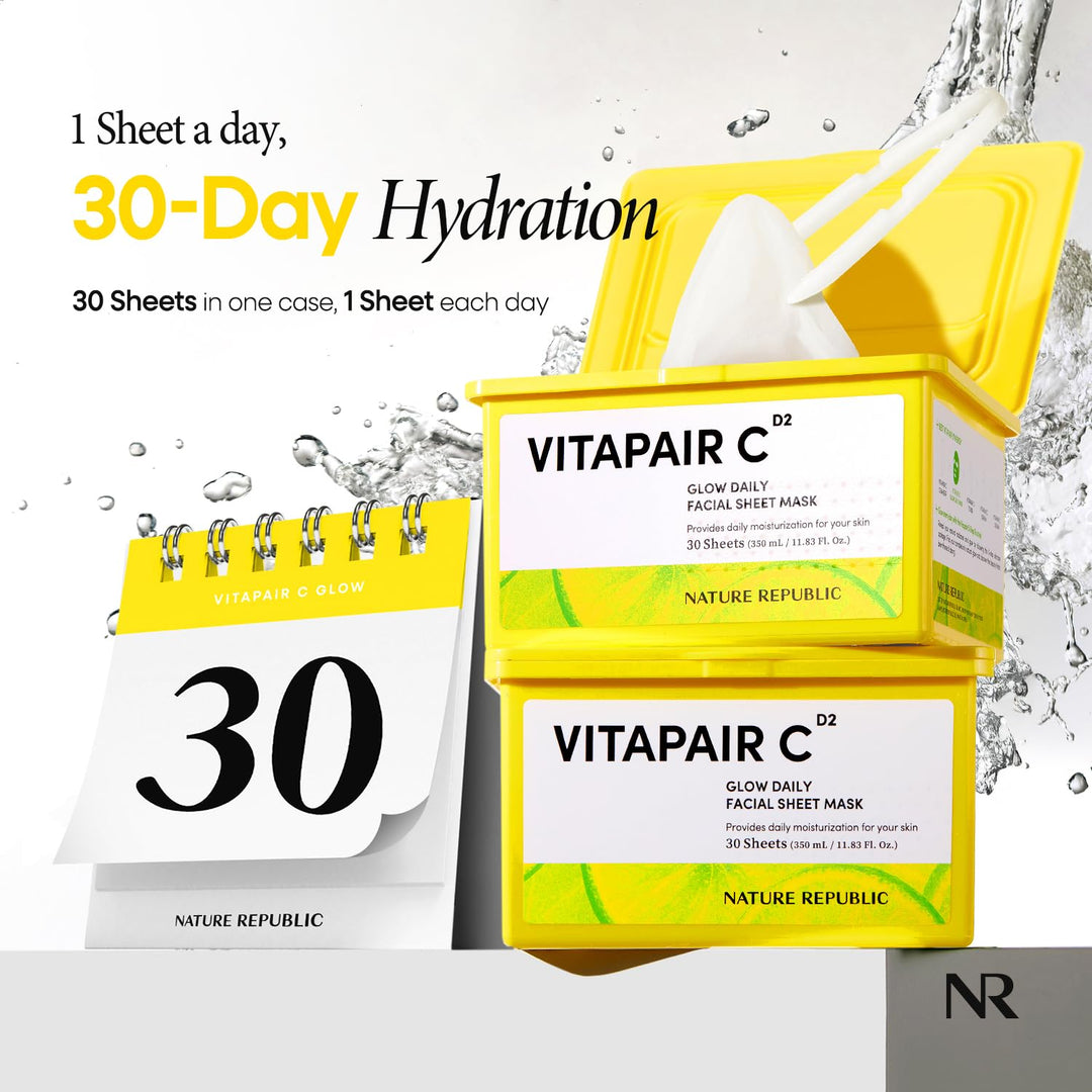 Nature Republic Vitapair C - Máscara facial diaria (30 hojas vegana...