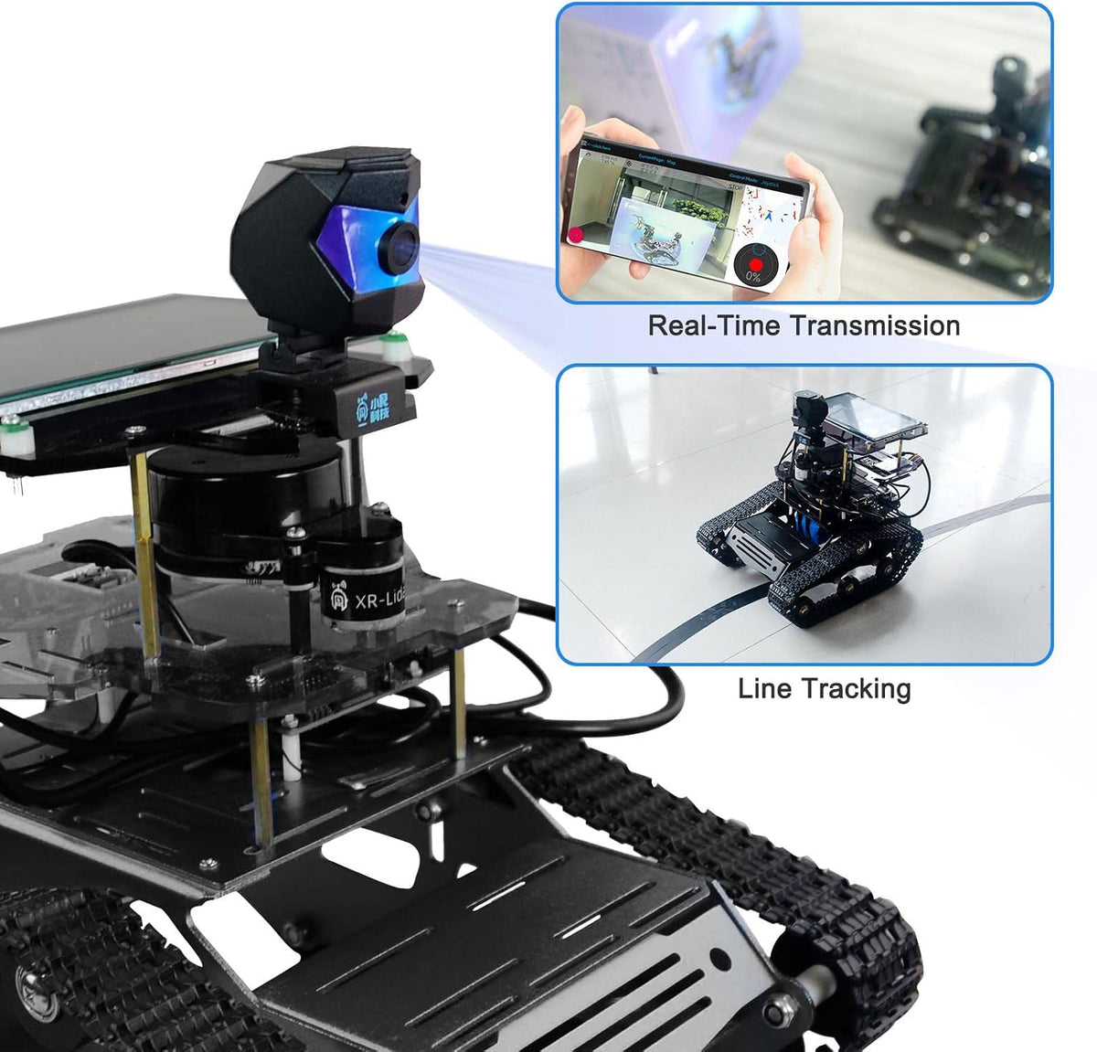 Kit de robot AI para Jetson Nano ROS programación tanque coche con navegación SLAM Lidar mapeo, transmisión de video, seguimiento inteligente, electrónica educativa robótica adultos (sin