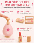 Kit de maquillaje de madera para niñas de 3 a 5 años, juego de maquillaje