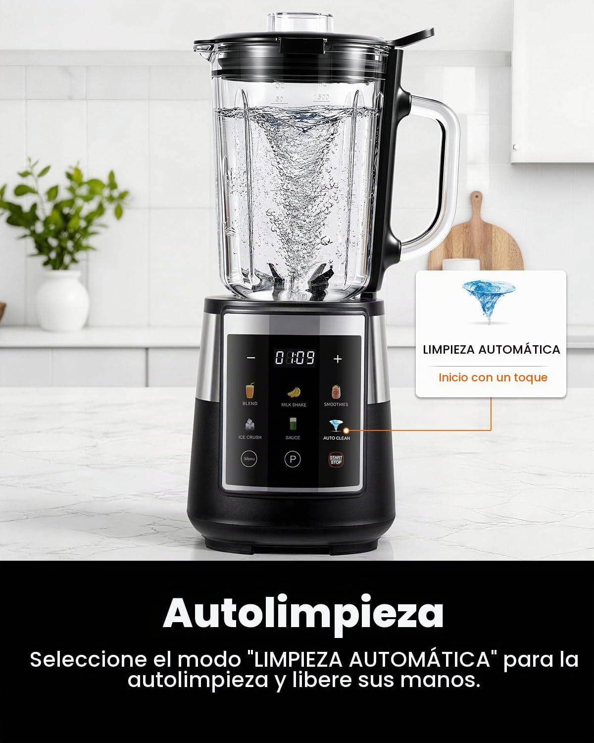 GDOR Licuadora para cocina, licuadora de vidrio de 1300 W con 6 programas