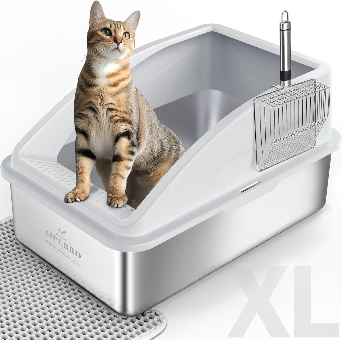 AIPERRO Caja de arena de acero inoxidable | Cajas de arena para gatos