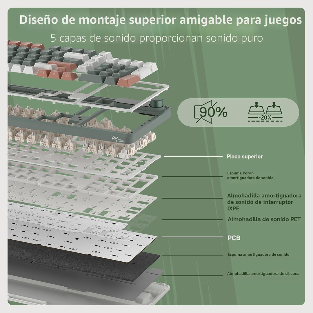 RK ROYAL KLUDGE S98 Teclado mecánico con pantalla inteligente y per...