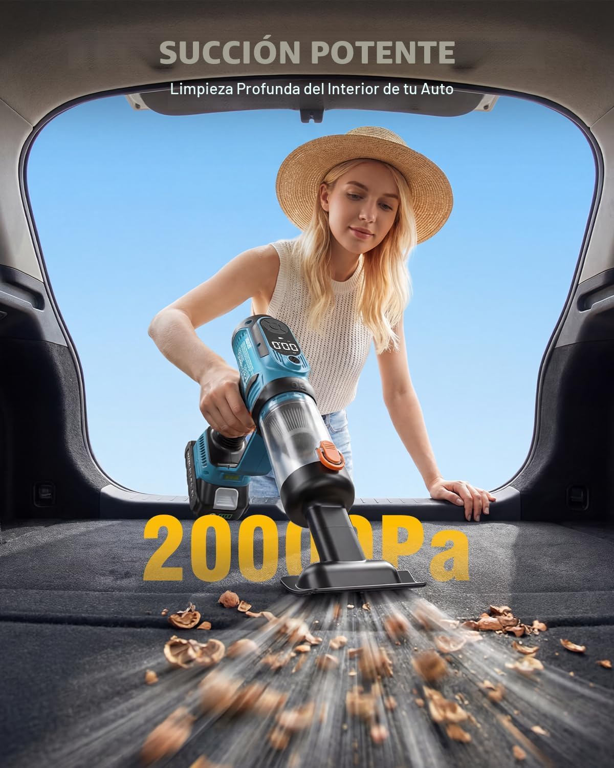 SEESII Inflador de neumáticos 2 en 1 y aspiradora de coche con 2 ba...