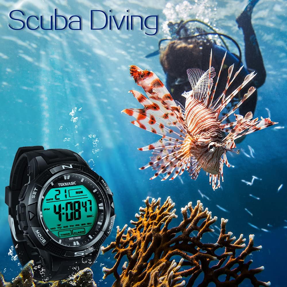 10 ATM Reloj digital sumergible unisex para adultos, resistente al agua hasta 100 m, para buceo, natación, deporte, con función de cronómetro y alarma, pantalla LCD luminosa