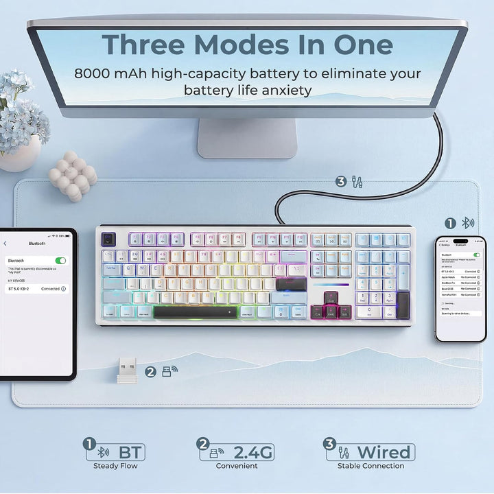 Redragon K771 Teclado mecánico inalámbrico, teclado para juegos de...
