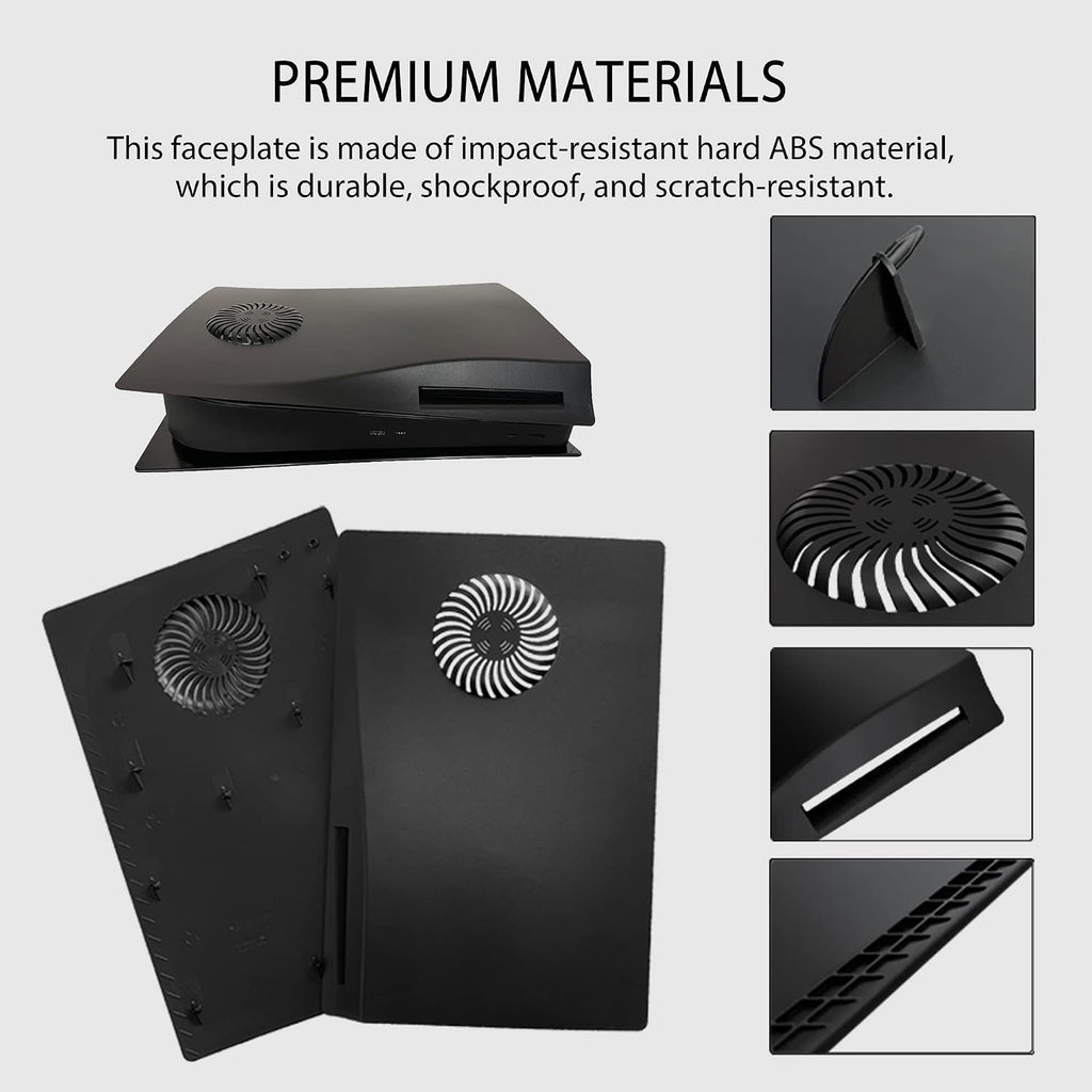 Faceplate para PS5 con ventilación de enfriamiento, cubierta frontal para consola, edición con lector disc, reemplazo de carcasa lateral DOBEWINGDELOU, accesorios de carcasa dura a prueba de golpes, anti-arañazos, polvo, ABS, negro