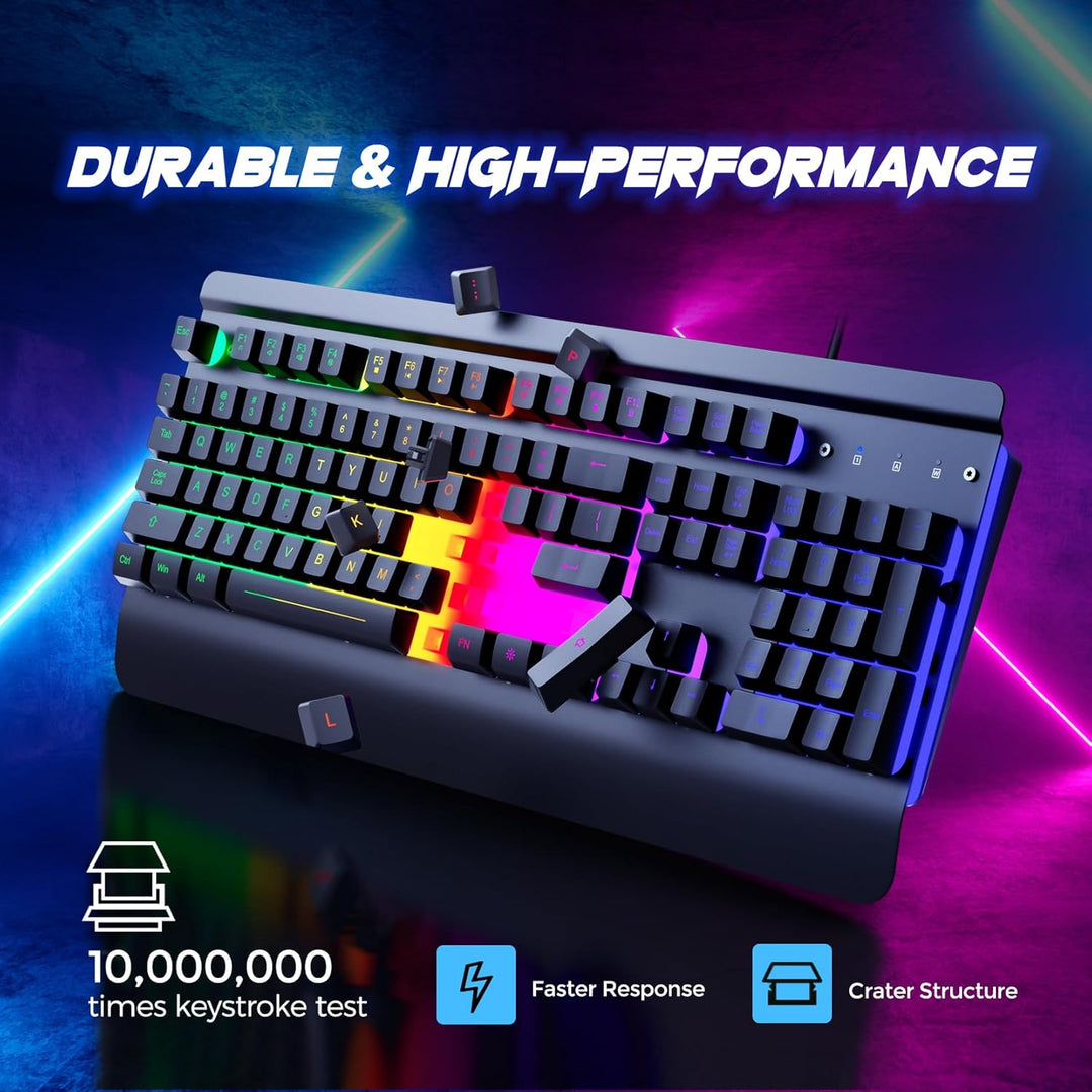 RisoPhy Teclado para juegos, panel de metal de 104 teclas, teclado...
