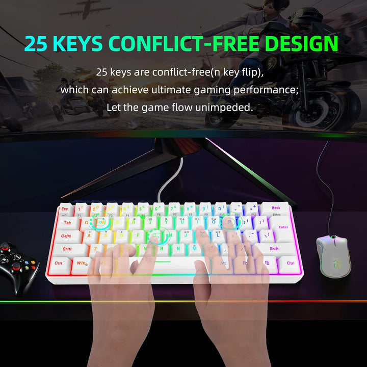 Snpurdiri - Teclado para videojuegos 60% con cable, 61 teclas, repo...