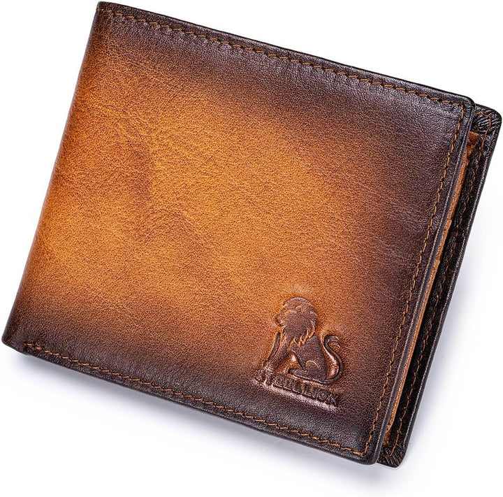STEELLION Cartera plegable de cuero genuino con relieve de león de...