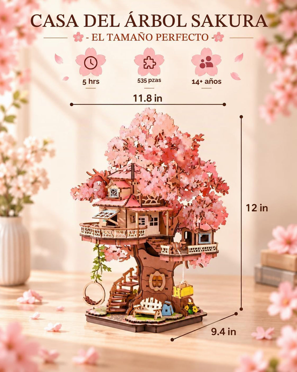 Rolife DIY Miniature House Kits Sakura Tree House 12" 3D Wooden Puzzles
