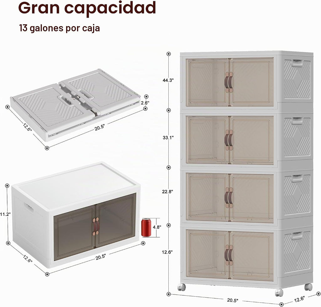 Bandejas de almacenamiento apilables con tapa, 208 QT de plástico para gabinete con ruedas