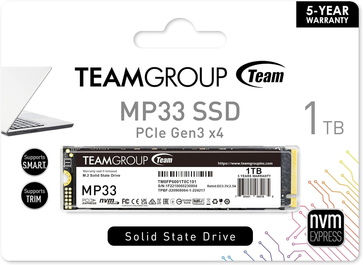 TEAMGROUP MP33 1TB con caché SLC 3D NAND TLC NVMe 1.3 PCIe Gen3x4 M...