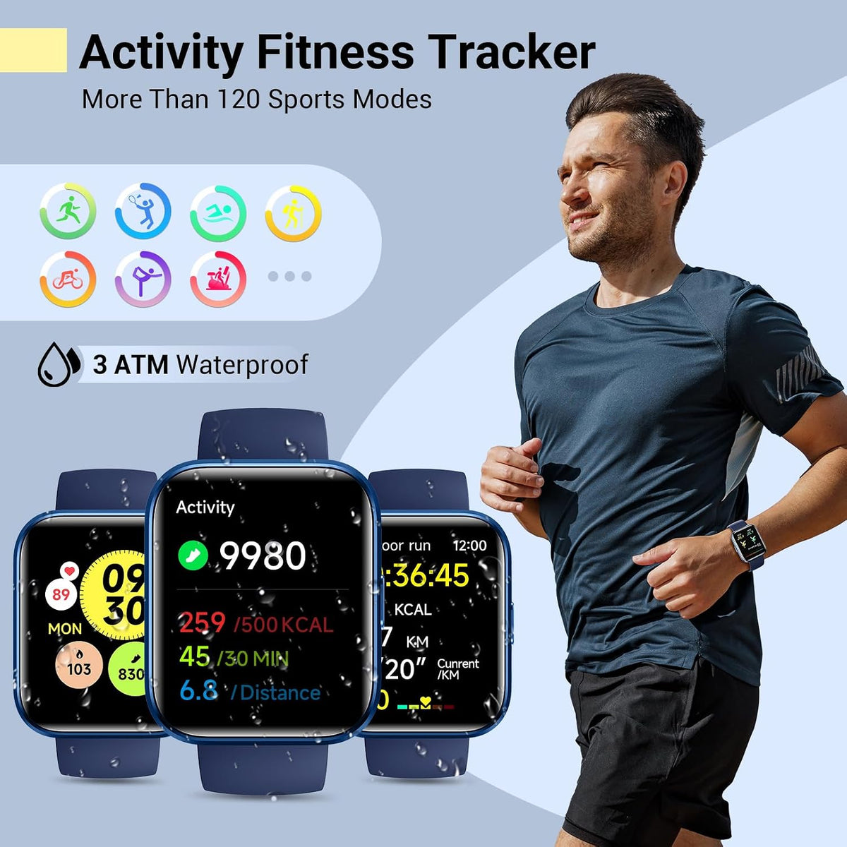 Reloj inteligente para mujeres/hombres, compatible con Android y iPhone, reloj de seguimiento de actividad física de 1.8 pulgadas con Alexa, alertas de llamadas y notificaciones, monitor de frecuencia