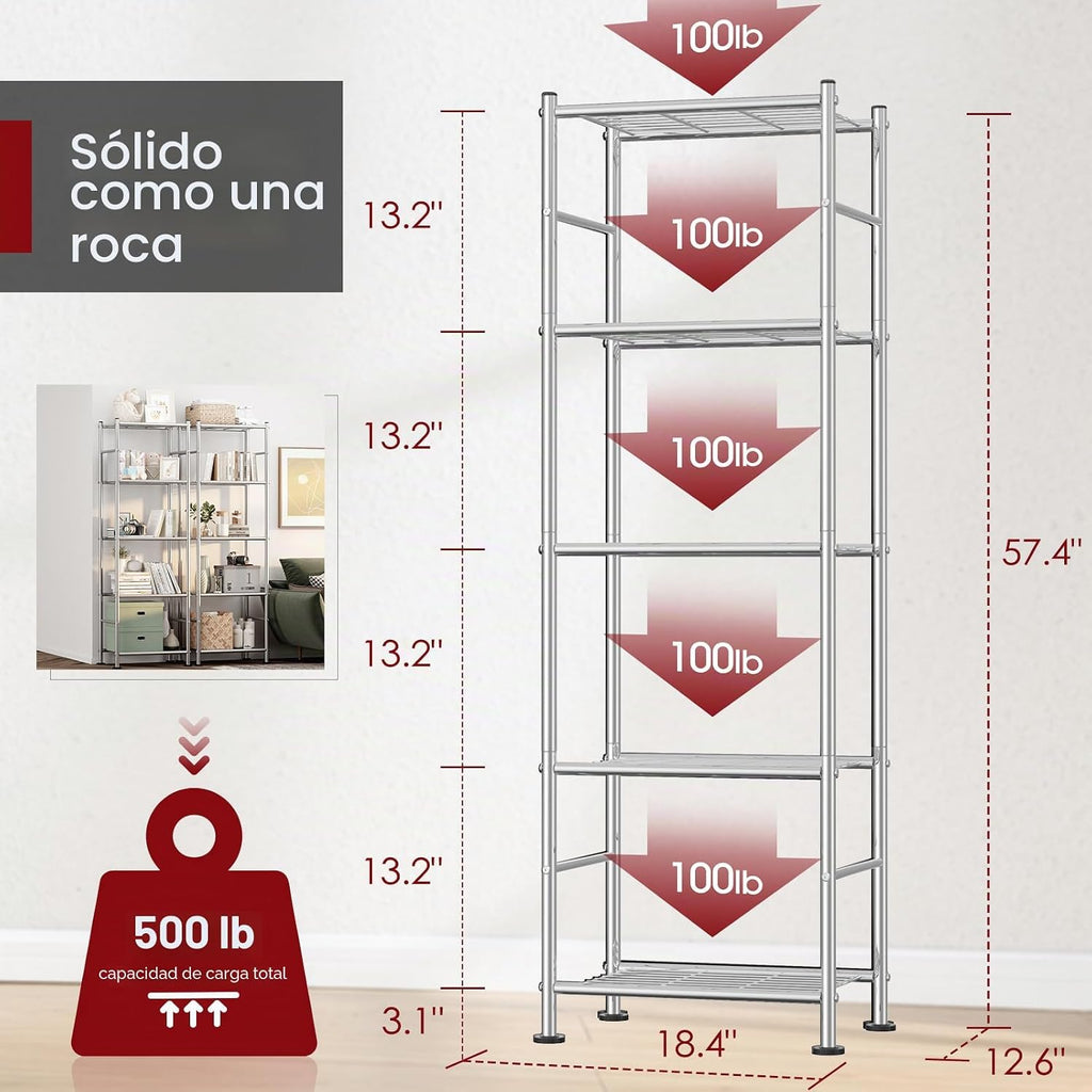Paquete de 2 estantes de almacenamiento de metal de 5 niveles