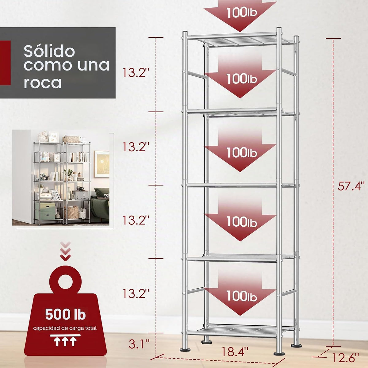 Paquete de 2 estantes de almacenamiento de metal de 5 niveles