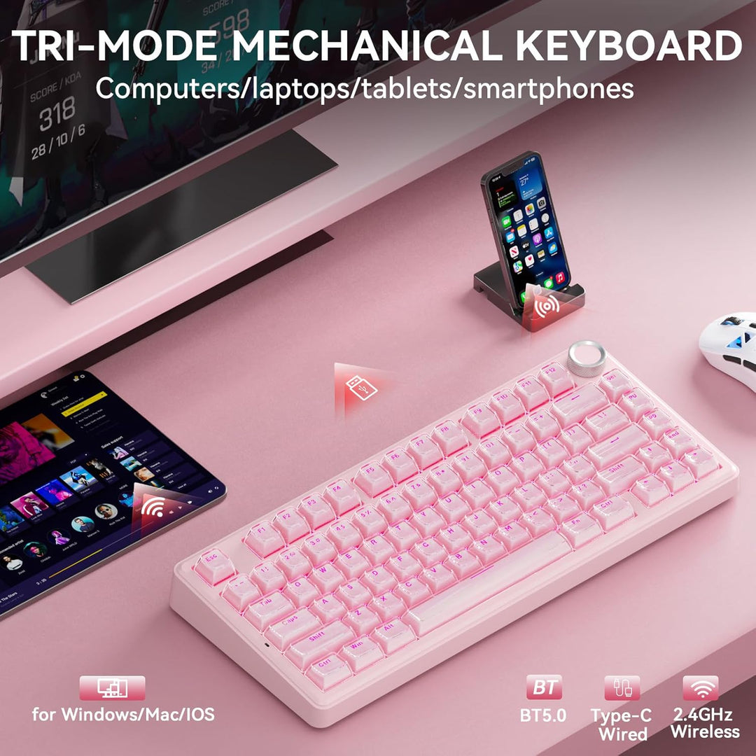 SOLAKAKA Teclado inalámbrico A75 para juegos con perilla multifunci...