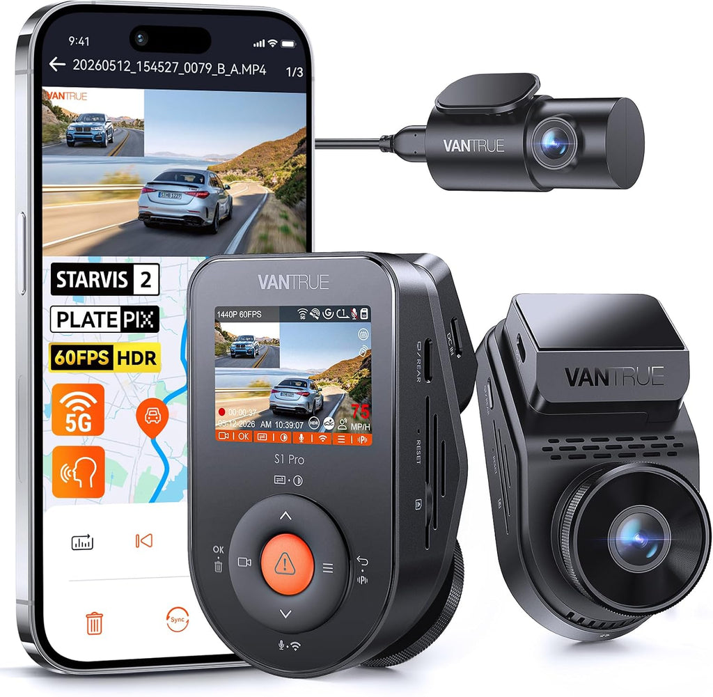 Vantrue Cámara de tablero S1 Pro de 60 fps delantera y trasera