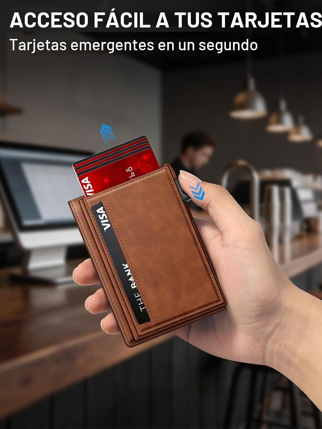Billetera para hombre con bloqueo RFID minimalista para 12-14 tarjetas | Cartera inteligente delgada y plegable con ventana para identificación y ranura para efectivo, bolsillo frontal, estuche