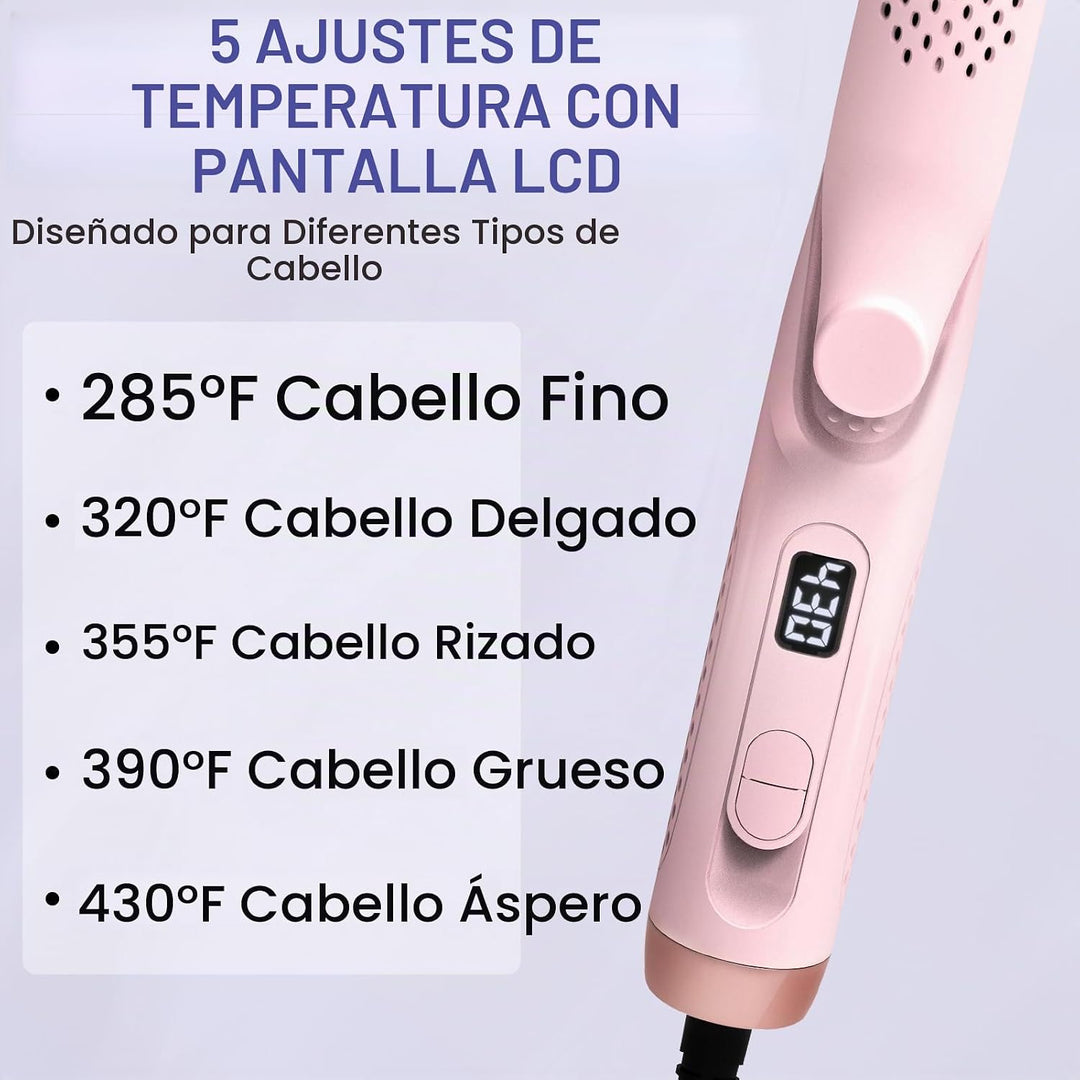 Plancha de pelo 2 en 1, rizador de flujo de aire frío de 360°, riza...
