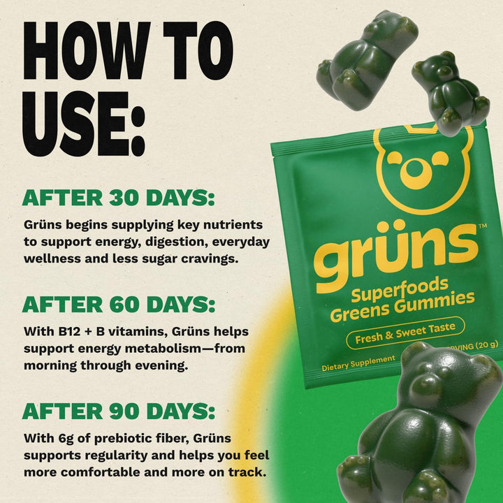 Gruns Super Greens - Gomitas multivitamínicas para adultos, vitamin...