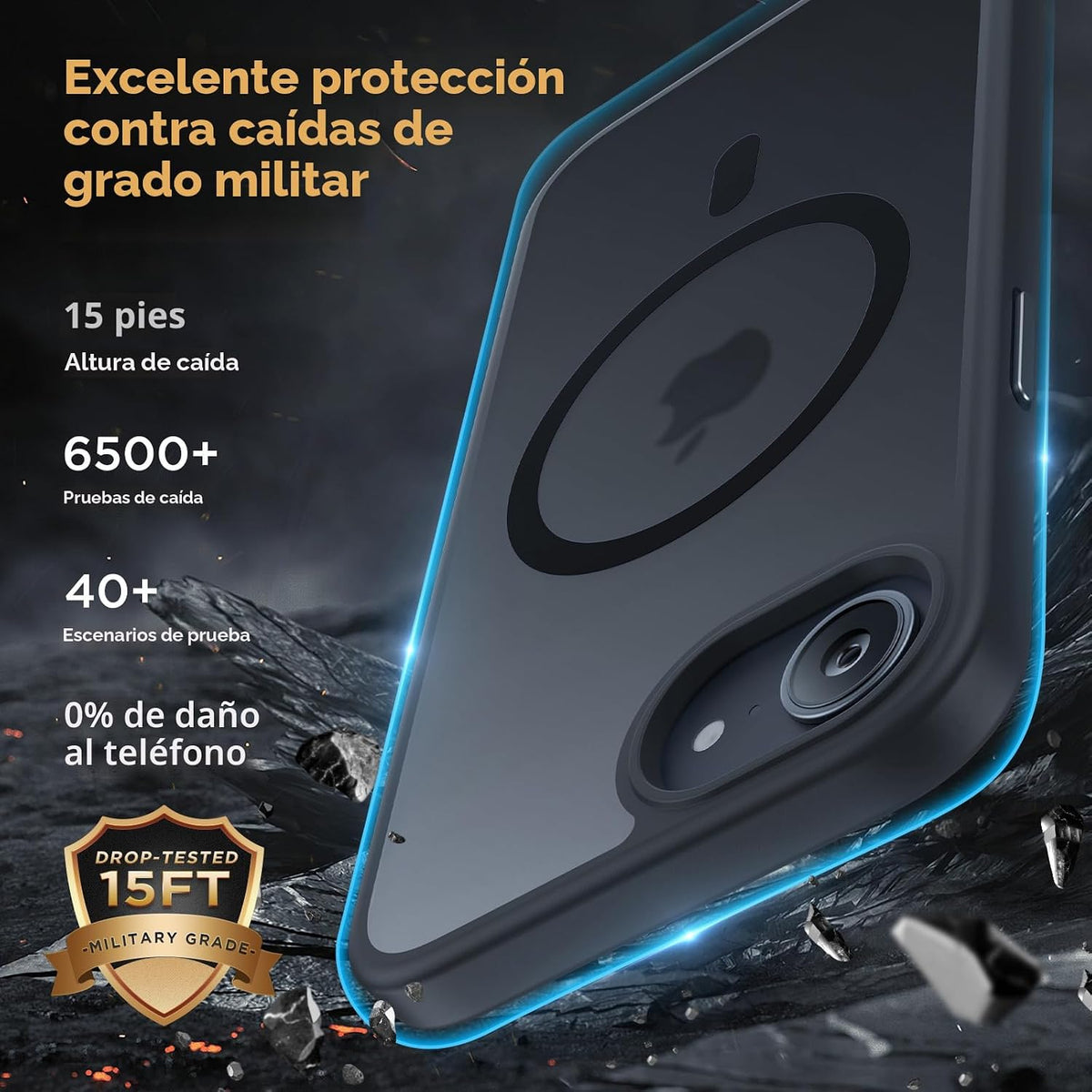 miracase Funda para iPhone 16e y iPhone 17e para MagSafe [con 2 protectores de pantalla de 9H + ] Protección superior de grado militar a prueba de golpes con terciopelo táctil para iPhone 16e/17e 6.1 pulgadas, negro mate