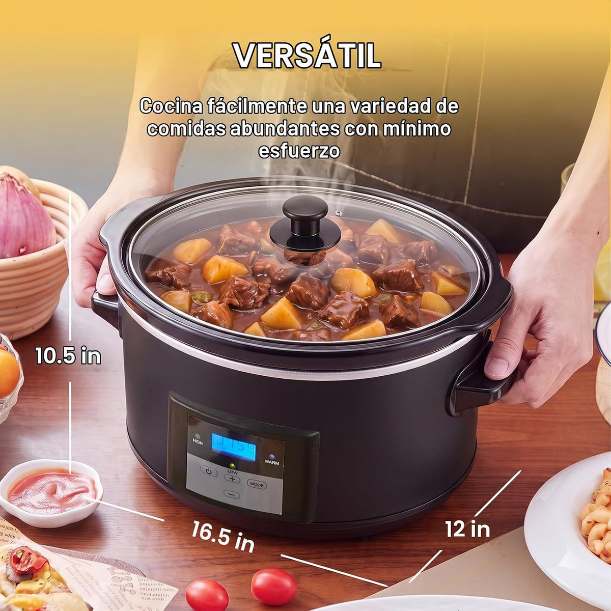 Olla de cocción lenta grande de 8.5 cuartos de galón con temporizador para