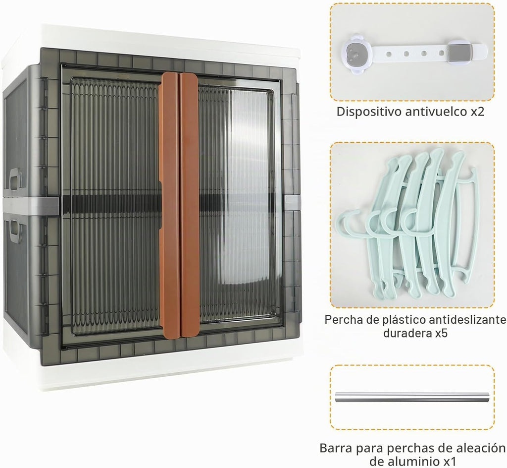 Armario, armario, armario de almacenamiento plegable, caja útil con gran capacidad, 37.5 galones (142 L), apilable, fácil almacenamiento de ropa, sin instalación