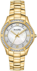 Reloj Bulova para mujer de acero inoxidable con cristal de 3 manecillas, mecanismo de cuarzo, esfera de nácar blanca