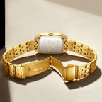 OLEVS Reloj de mujer de oro de acero inoxidable, reloj de cara cuadrada pequeña con decoración de diamantes, reloj de vestir de cuarzo analógico de lujo para mujer, reloj de pulsera impermeable con