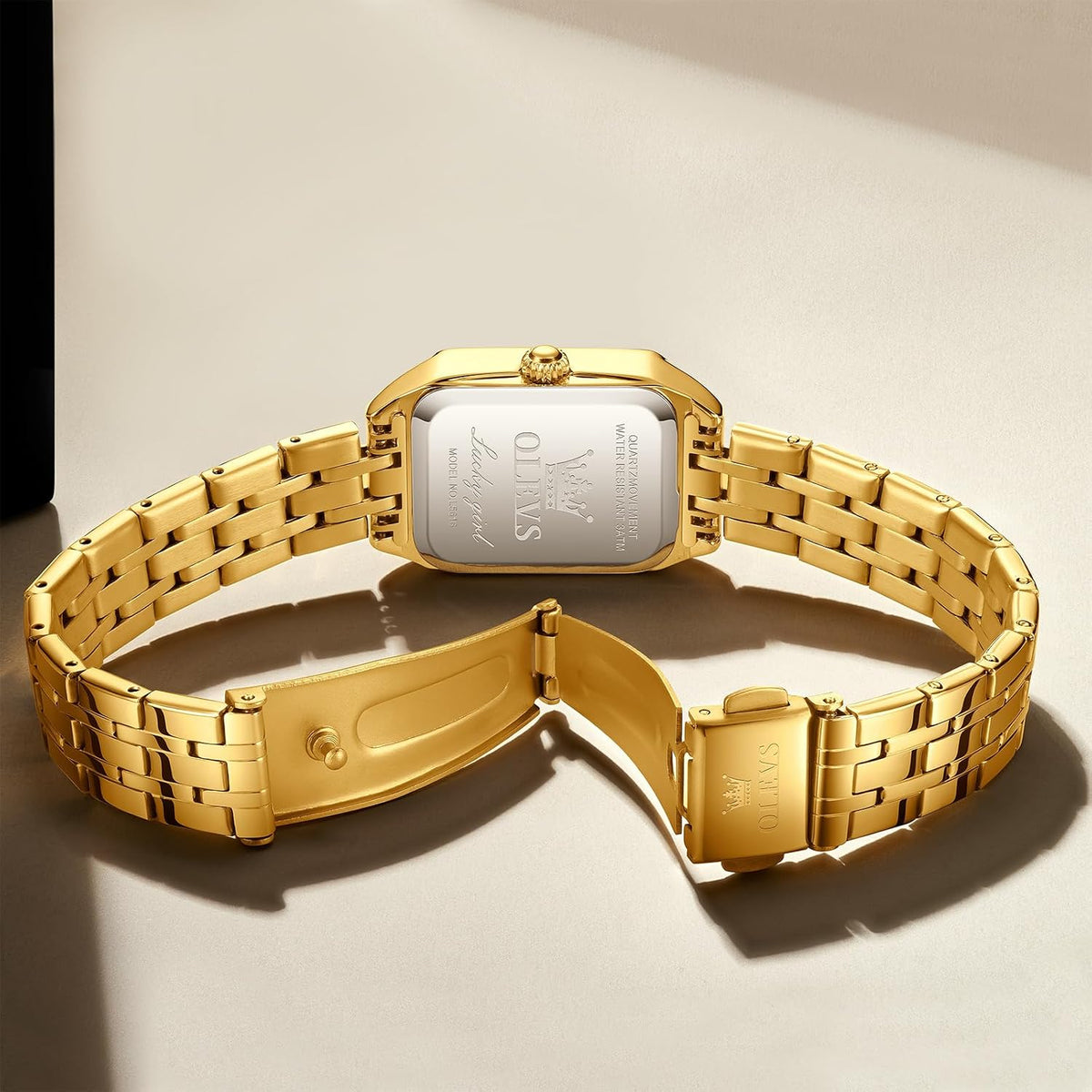 OLEVS Reloj de mujer de oro de acero inoxidable, reloj de cara cuadrada pequeña con decoración de diamantes, reloj de vestir de cuarzo analógico de lujo para mujer, reloj de pulsera impermeable con
