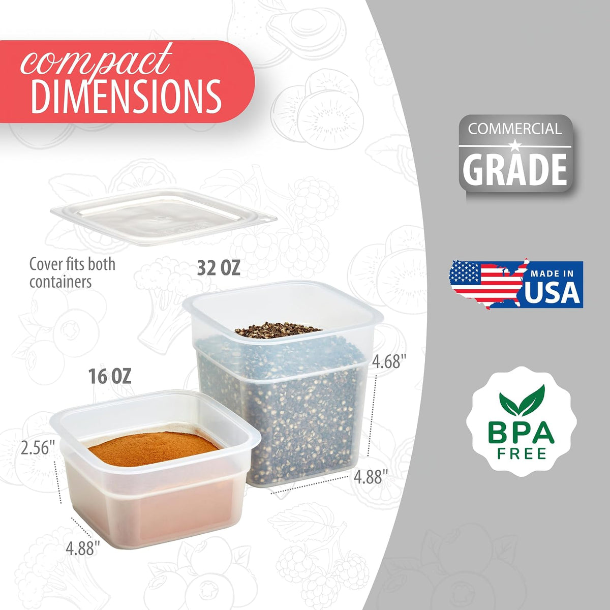 Cambro - Recipientes de almacenamiento de alimentos con tapas, translúcidos (seguros para microondas y sin BPA), contenedor de almacenamiento de alimentos de 16 y 32 onzas (juego de 20 piezas)