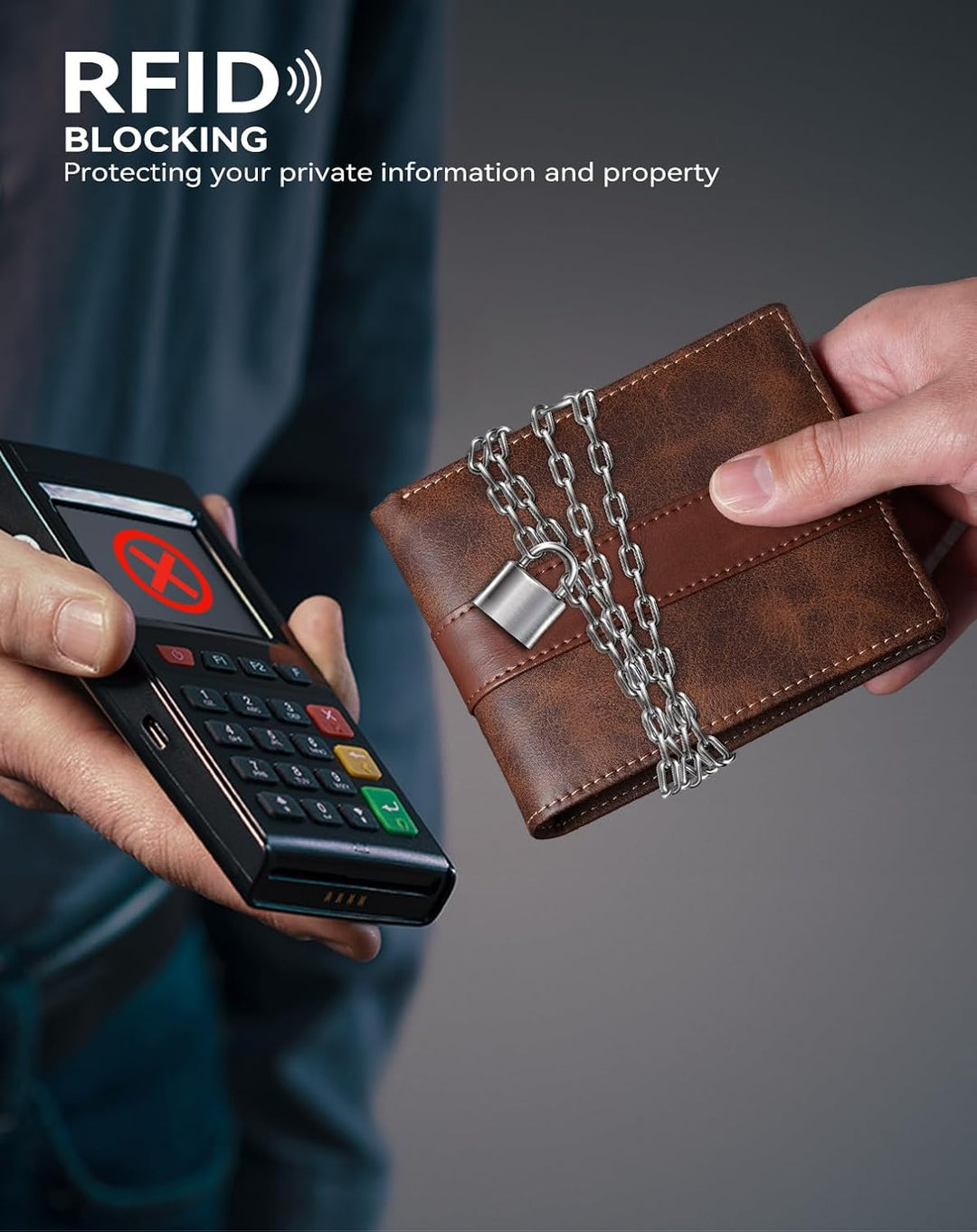 Swallowmall Cartera RFID de cuero genuino para hombre, billetera pl...
