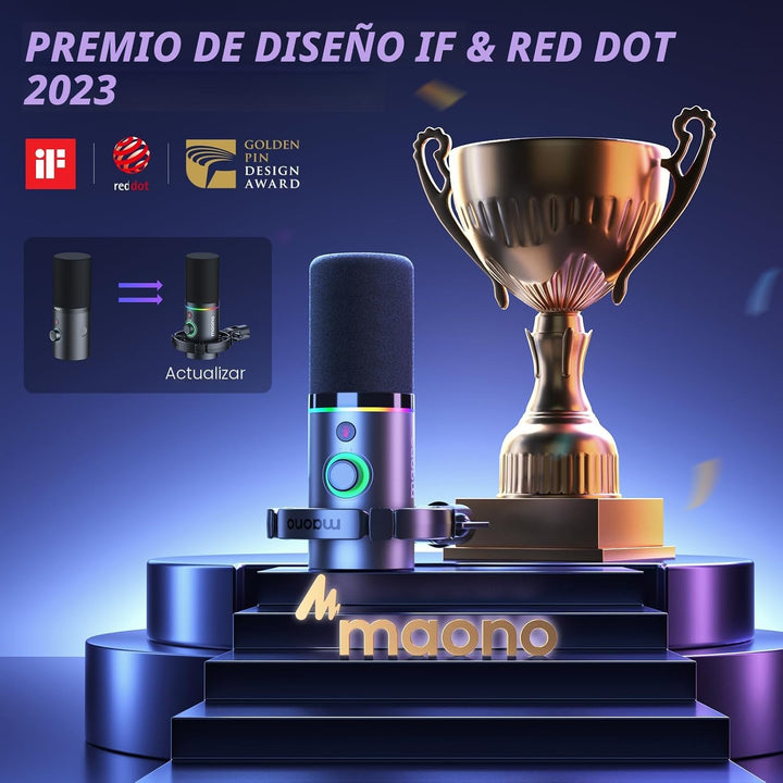 MAONO Kit de micrófono dinámico XLR\/USB, micrófono podcast RGB con...