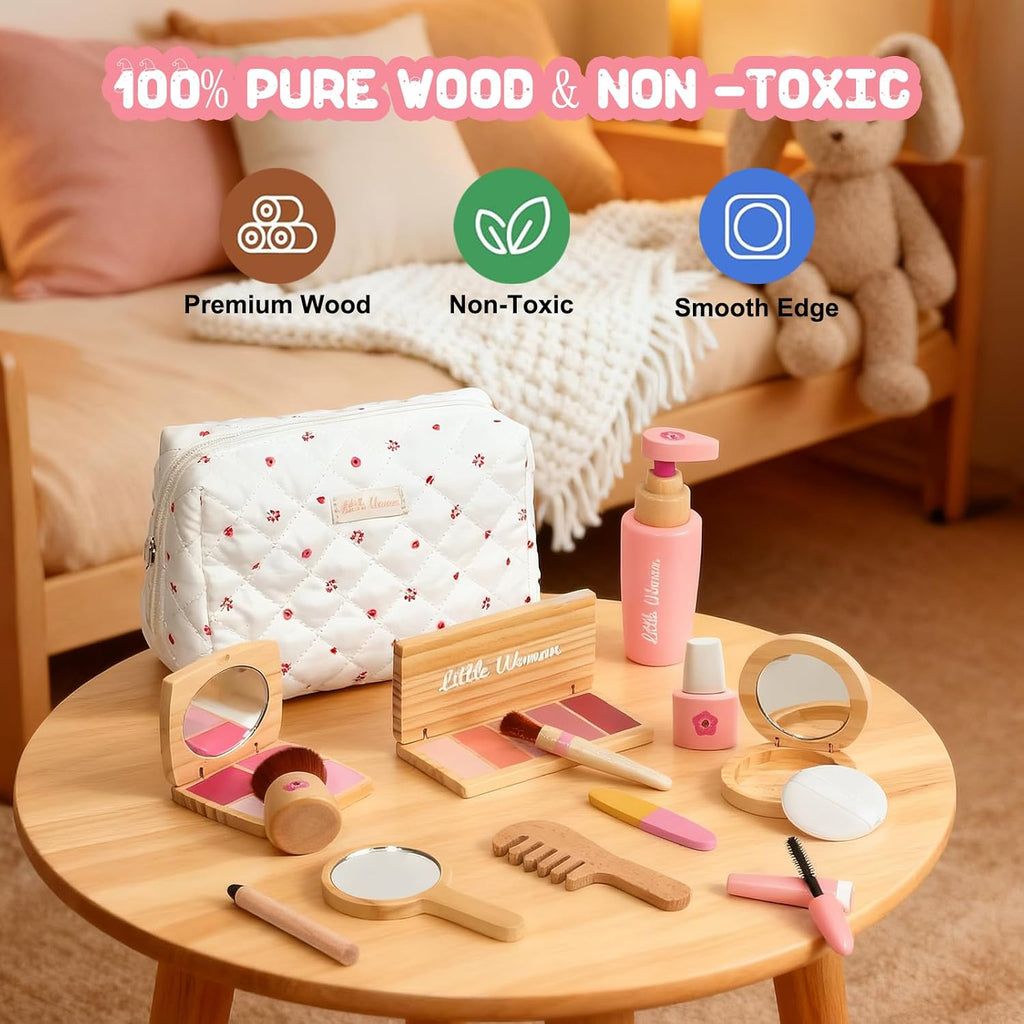 Maquillaje de madera para niños pequeños de 1 a 3 años, 100% seguro y no tóxico