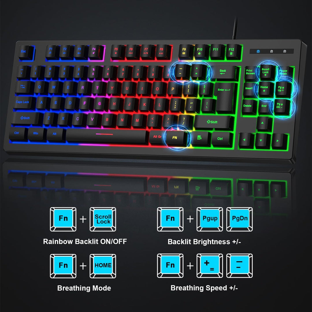 BlueFinger Combo de teclado RGB para juegos de 87 teclas y mouse re...