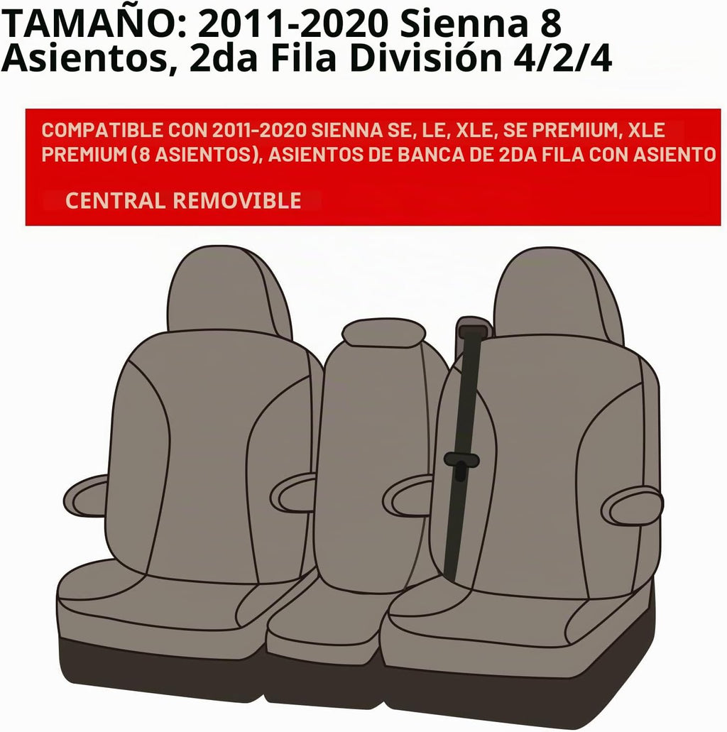 EKR - Funda de asiento para vehículo, 8 asientos, 2da fila con división 424, juego completo, tres filas, cuero, color negro