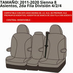 EKR - Funda de asiento para vehículo, 8 asientos, 2da fila con división 424, juego completo, tres filas, cuero, color negro