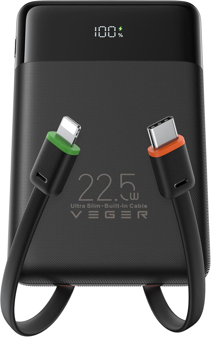 VEGER Cargador portátil con cables incorporados, batería externa de...