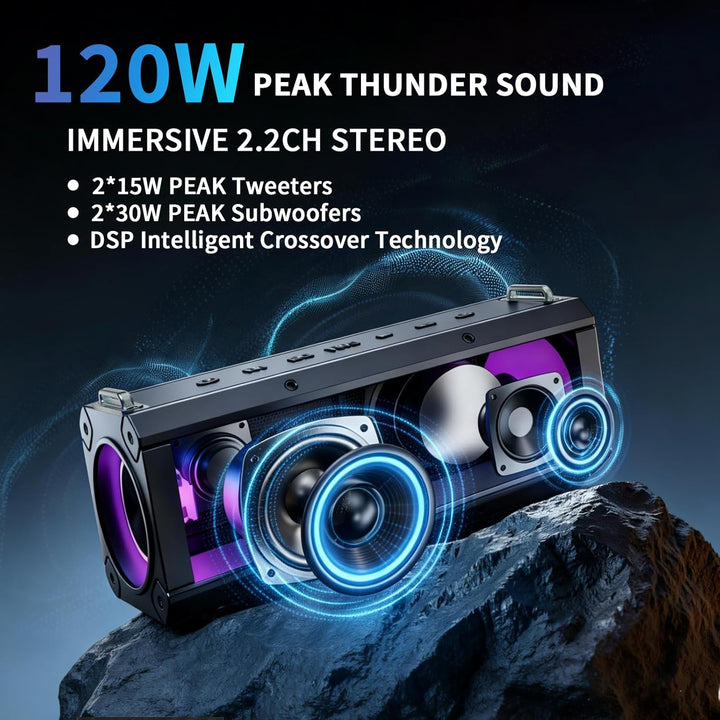 Hupoaf Altavoz Bluetooth inalámbrico, 120 W (pico) Altavoz exterior...