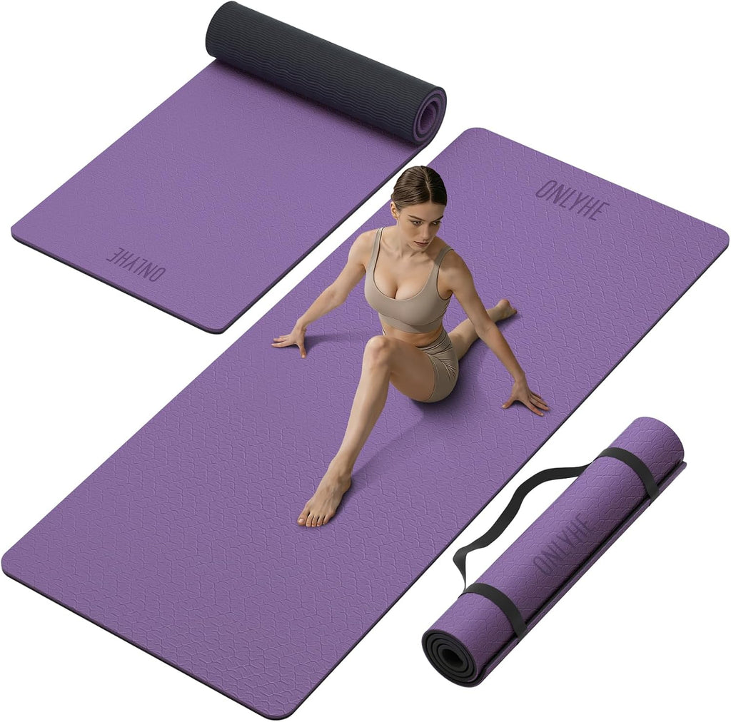 Tapete de yoga ancho de grosor (0.394 pulgadas), antideslizante, antidesgarros, tapete de pilates extra grande de 72 x 35 pulgadas para entrenamientos en casa, gimnasio y estiramiento de suelo con