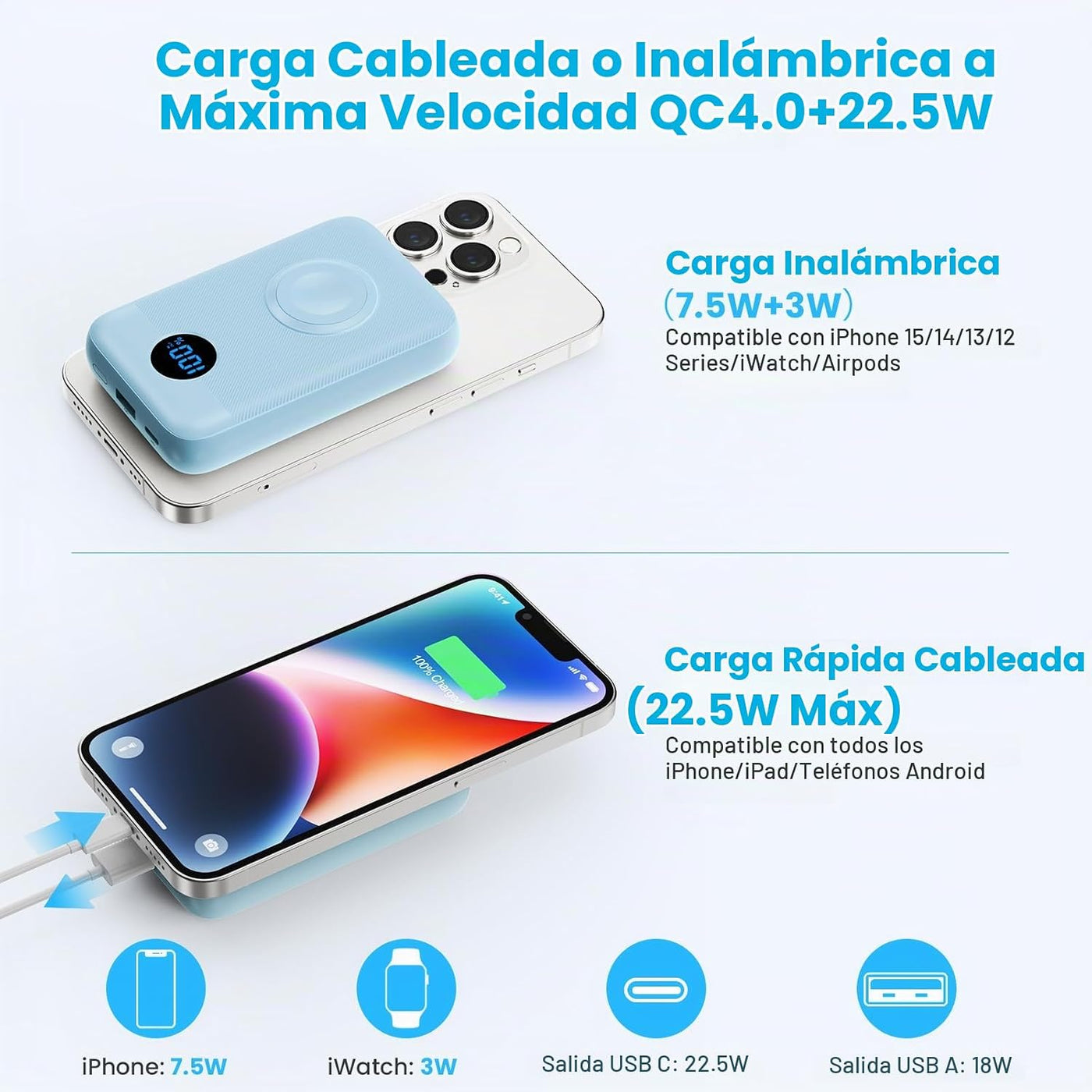 GKUTW Cargador portátil magnético para iPhone y Apple Watch, 10800...